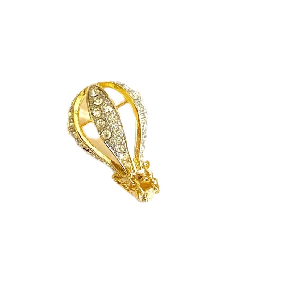 Banana Republic Novelty Hot Air Balloon With Woven Basket Gold Cystal Pin Brooch